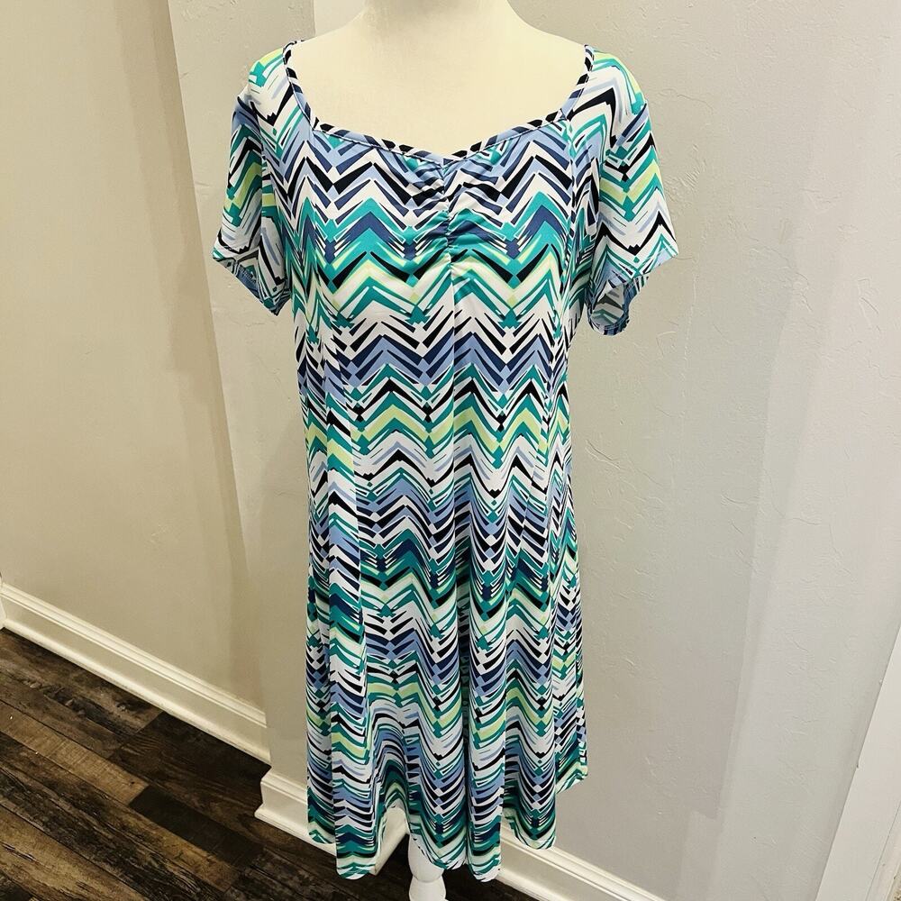 Kim Rogers Petite Dress Size Large Sheath Green Blue White